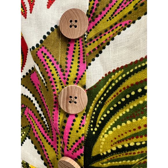 Farm Rio Spotted Leaves Utility Linen Mini Dress with Pockets Large Tropical - Picture 6 of 6